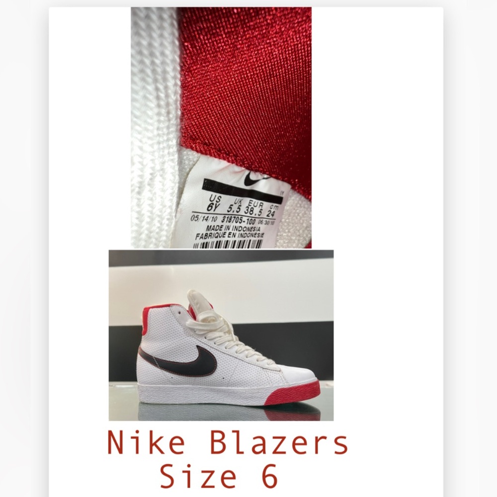 Nike Blazers High-Top Sneakers in White and Red with Black Swoosh
